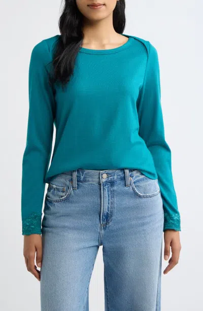 City Blues Lace Cuff Knit Top