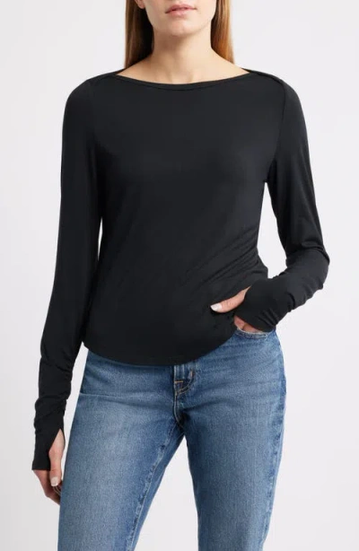 City Blues Long Sleeve Modal Blend Top In Brown