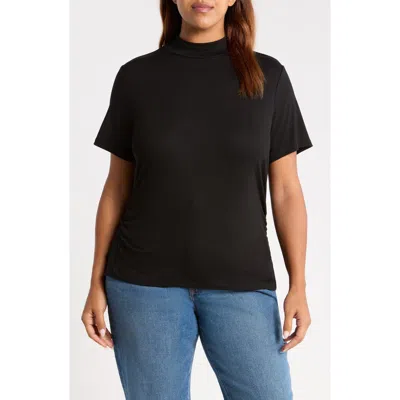 City Blues Mock Neck Short Sleeve Top In Black