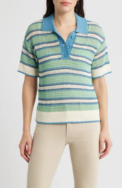 City Blues Open Knit Polo Sweater In Multi