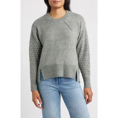 City Blues Open Stitch Sleeve Sweater In Gray