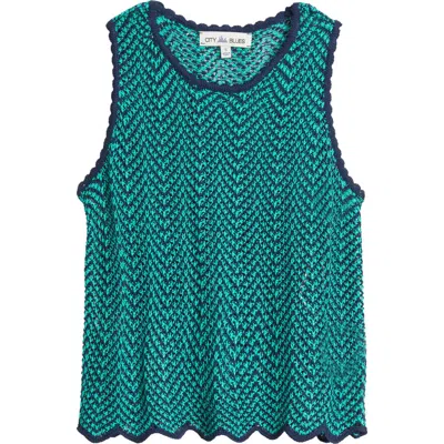 City Blues Open Stitch Sweater Tank In Green