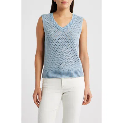 City Blues Open Stitch Sweater Vest In Metallic