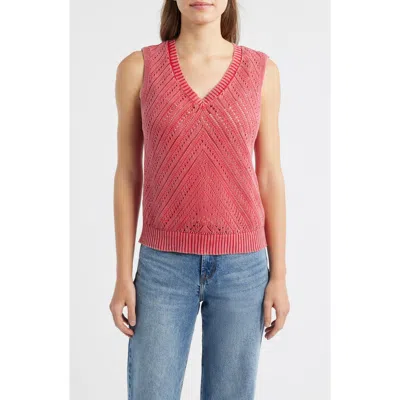 City Blues Open Stitch Sweater Vest In Red