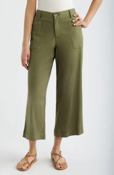 City Blues Patch Pocket Crop Wide Leg Pants In Green