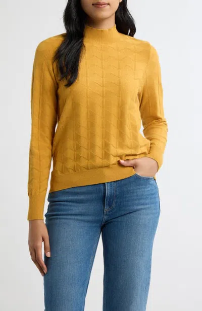 City Blues Pattern Mock Neck Sweater In Gold
