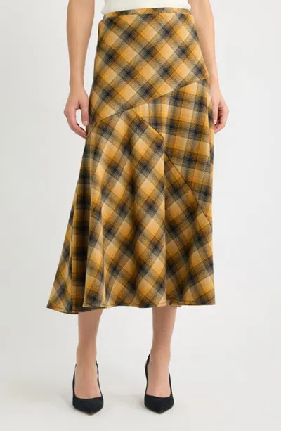 City Blues Plaid A-line Midi Skirt In Yellow