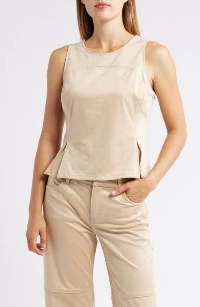 City Blues Pleated Hourglass Sleeveless Faux Suede Top In Neutral