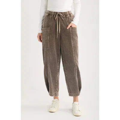 City Blues Pull-on Cotton Corduroy Barrel Leg Cargo Pants In Brown