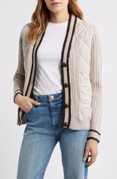 City Blues Quilted Cable Stitch Cardigan In Brown