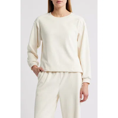 City Blues Ribbed Velour High-low Sweatshirt In White