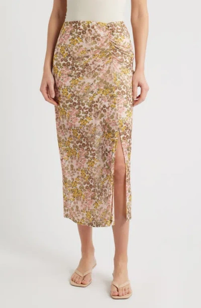 City Blues Ruched Floral Midi Skirt In Multi