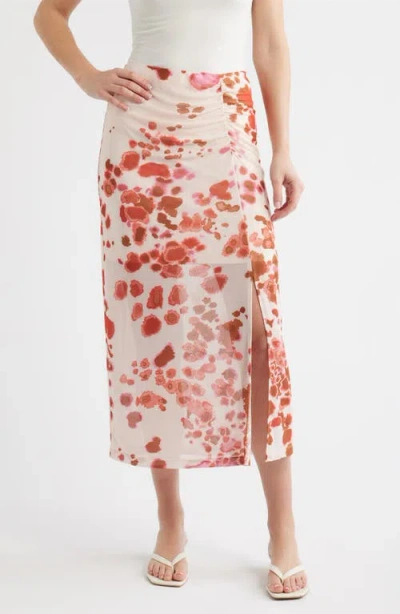 City Blues Ruched Floral Midi Skirt In Multi