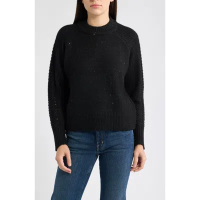 City Blues Sequin Mock Neck Sweater In Black
