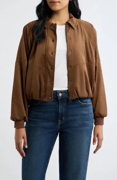 City Blues Snap Front Faux Suede Jacket In Brown
