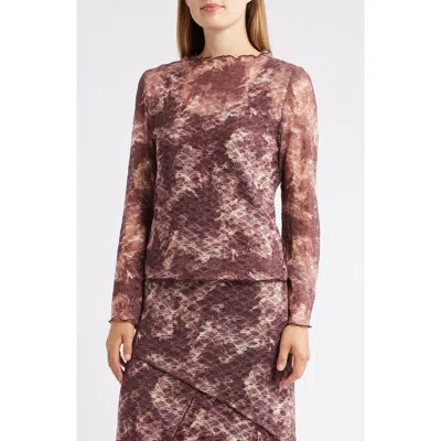 City Blues Stretch Mesh Top In Brown