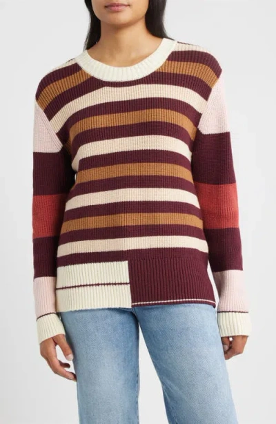 City Blues Stripe Colorblock Sweater In Burgundy