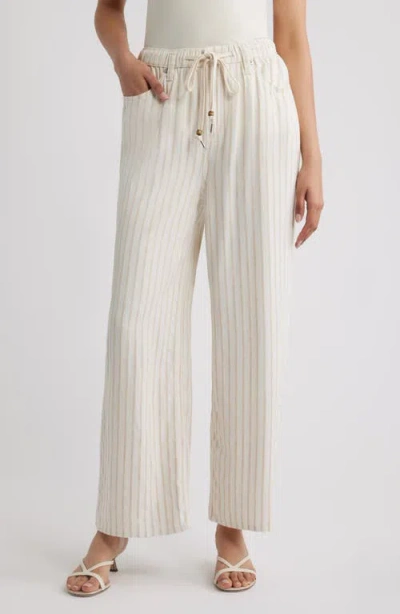 City Blues Stripe Drawstring High Waist Wide Leg Jeans In White