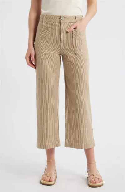 City Blues Stripe Patch Pocket Crop Wide Leg Pants In Neutral