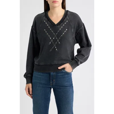 City Blues Studded Acid Wash Cotton Sweatshirt In Black