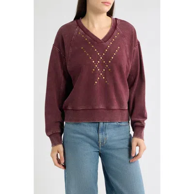 City Blues Studded Acid Wash Cotton Sweatshirt In Red