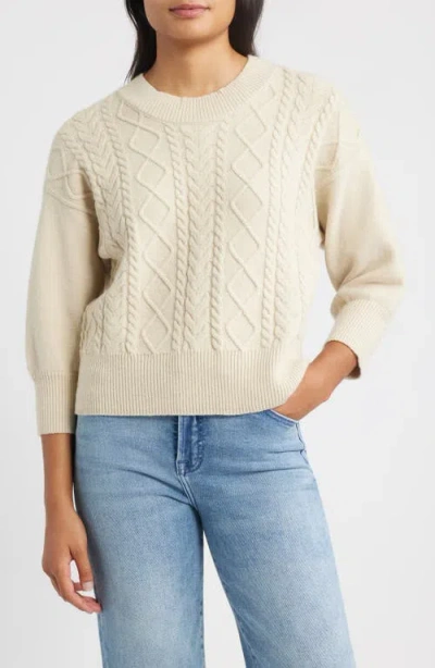 City Blues Three-quarter Sleeve Cable Knit Sweater In Neutral