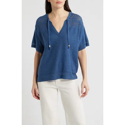 City Blues Tie Neck Pointelle Top