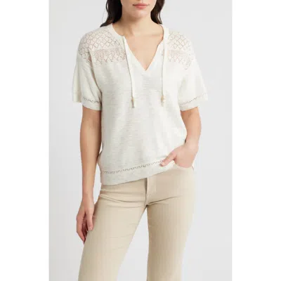 City Blues Tie Neck Pointelle Top In White