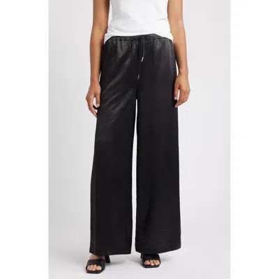 City Blues Village Satin Drawstring Wide Leg Pants In Black