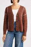 City Blues Whipstitch Cable Cardigan In Brown