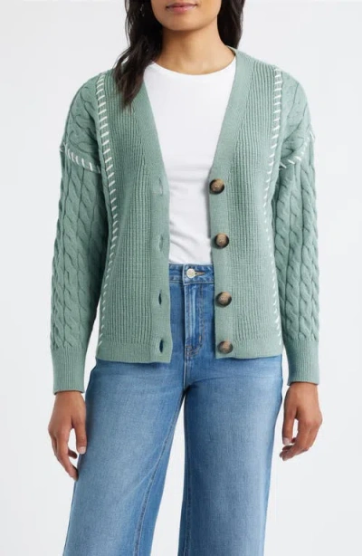 City Blues Whipstitch Cable Cardigan In Green