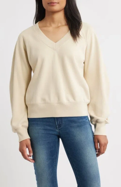 City Blues Zip Detail Ruched Sleeve Sweatshirt In Neutral