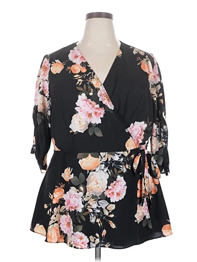 Pre-owned City Chic 3/4 Sleeve Blouse In Black