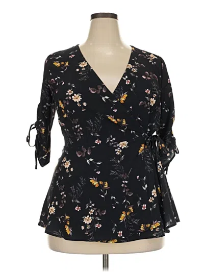 Pre-owned City Chic 3/4 Sleeve Blouse In Black