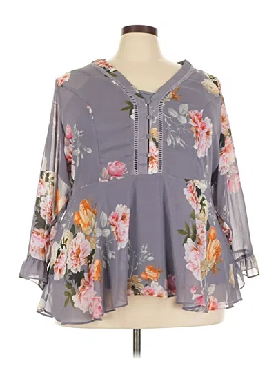 Pre-owned City Chic 3/4 Sleeve Blouse In Gray