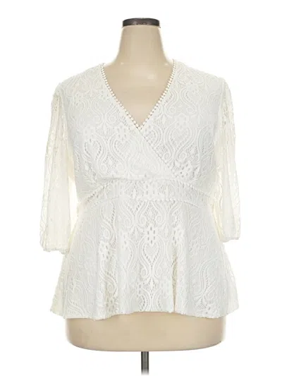 City Chic 3/4 Sleeve Blouse In White