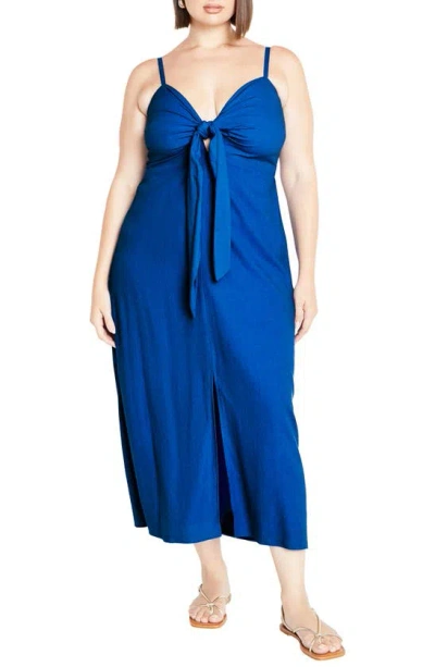 City Chic Abbie Drape Midi Dress In Blue
