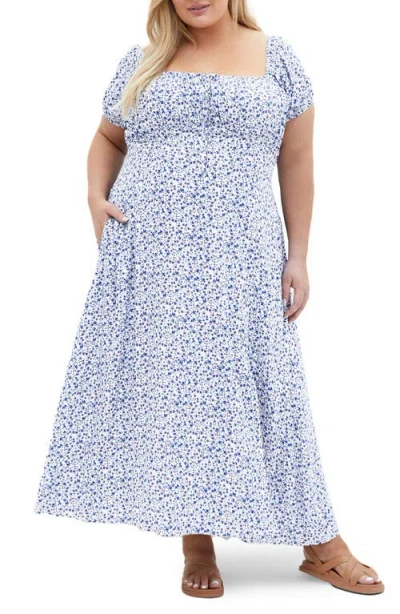City Chic Abbie Floral Off The Shoulder Dress In Blue