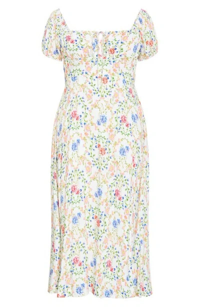 City Chic Abbie Floral Print Midi Dress In Neutral