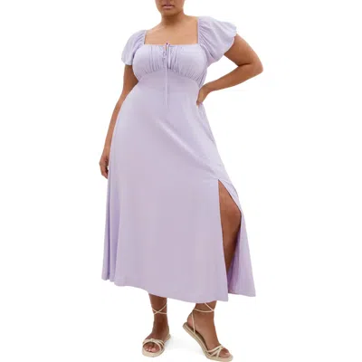 City Chic Abbie Peasant Midi Dress In Purple