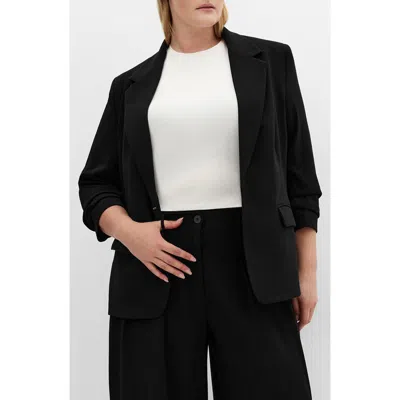 City Chic Abbie Ruched Sleeve Blazer In Black