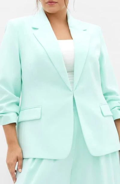 City Chic Abbie Ruched Sleeve Blazer In Green