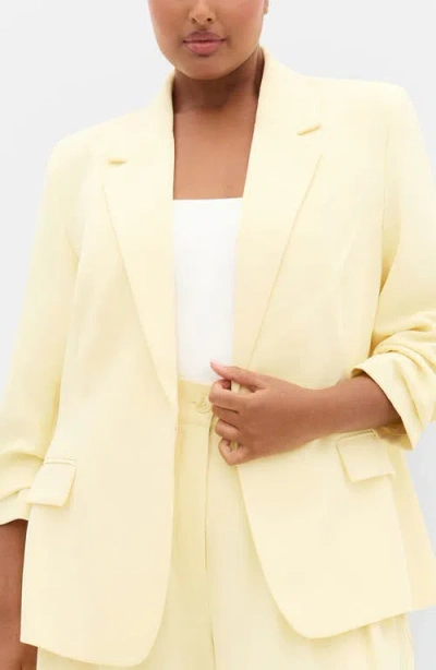 City Chic Abbie Ruched Sleeve Blazer In Yellow
