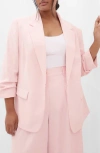 City Chic Abbie Ruched Sleeve Blazer In Pink