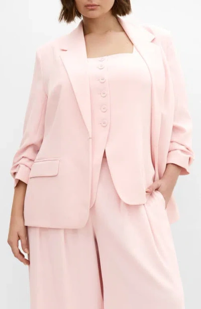 City Chic Abbie Ruched Sleeve Blazer In Pink