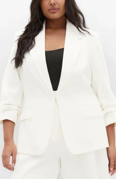 City Chic Abbie Ruched Sleeve Blazer In White