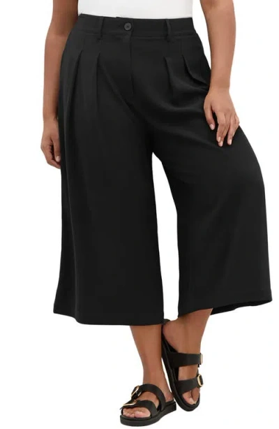 City Chic Abbie Wide Leg Crop Pants In Black