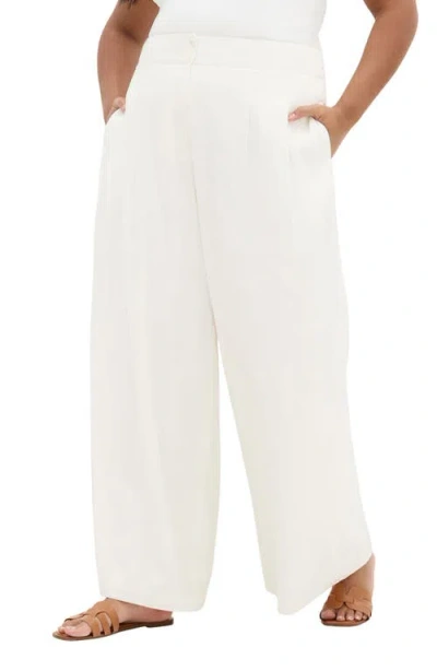City Chic Abbie Wide Leg Linen Blend Pants In White