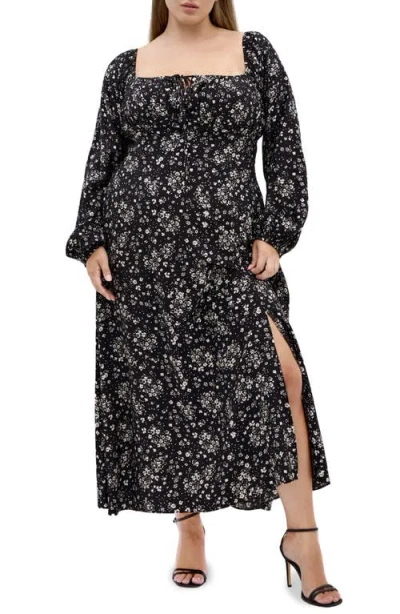 City Chic Abbigail Long Sleeve Floral Print Dress In Black