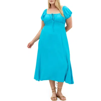 City Chic Abbigail Midi Peasant Dress In Blue